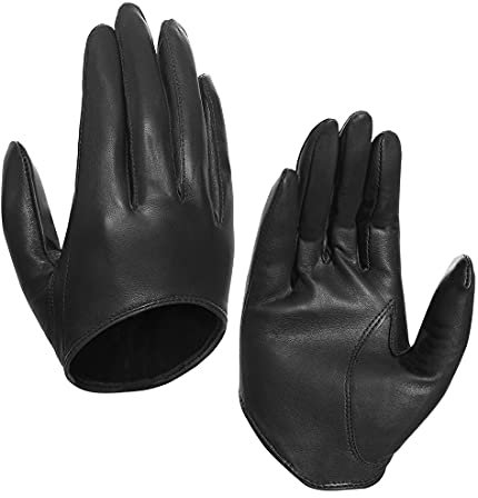 Harssidanzar Damen Lammfell Leder Half Palm Short Handschuhe ungefüttert GL011EU, Schwarz,L