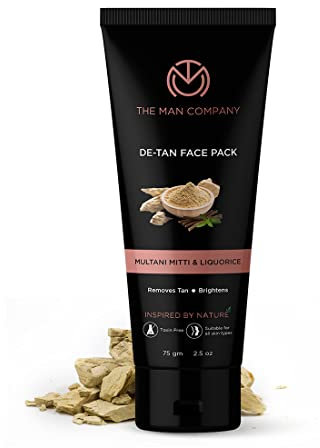 The Man Company De Tan (Tan Removal) Gesichtspackung mit Multani Mitti und Kurkuma für strahlende Haut, verstopfte Poren, reich an Vitamin C – 75 g