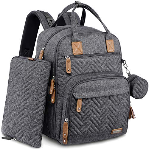 iniuniu Baby Wickelrucksack, Wickeltasche Rucksack Große mit Windeltasche, Wickelunterlage, Schnullerhalter, Babytasche Multifunktional für Mama & Papa, Dunkelgrau