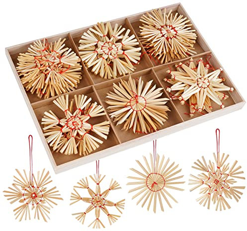 Homewit Strohstern den Weihnachtsbaum - 10cm, 24 Strohsterne Set - Natürlicher Schneeflocken Stroh-Anhänger für Christbaum-Schmuck