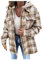 Jacke Kariert Damen - Fleece Hemdjacke Female Jacke Karo Lange Ärmel Herbst Winter Übergangsjacke Mit Taschen Knopfleiste Revers Mantel Plüsch Blusenshirt Oversize Outwear Beige