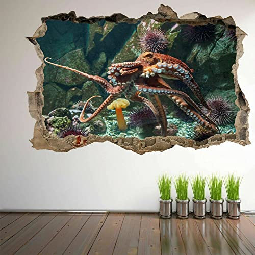 Krake 3D Wandkunst Aufkleber Wandtattoo Poster Kinderzimmer Dekor Meer Ozean HB7