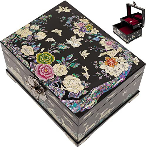 February Mountain Perlmutt-Schmuckkästchen, zweilagig, Geschenke für Frauen, Ehefrau, Freundin, Schwester, Bestfriend, Mutter, Oma, Holzbox, Heimdekoration, Akzent, dekorative Box zur Aufbewahrung von