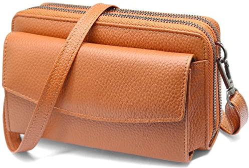 HNOOM Handytasche mit Geldbörse zum Umhängen RFID Schutz Geldbeutel Damen Handy Umhängetasche mit 18 Kartenfächer Crossbody Geldbörse Damen groß viele fächer leder Passt Handy unter 6,9 (Braun)
