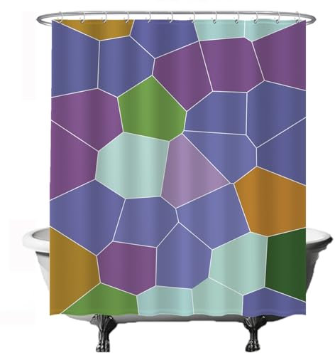Ulticool Duschvorhang – Pentagon Sechseck Ästhetik Formen und Farben - 180 x 200 cm - Waschbar - Anti Schimmel - mit 12 Ringen - Lila Ocker Grün
