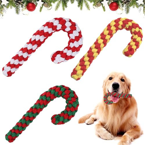 Weihnachten Hundespielzeug - 3 Stück Zuckerstange Kauspielzeug für Kleine Hunde, Unzerstörbar - Hund Geschenk