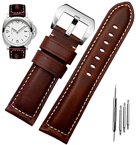 Niziruoup Uhrenarmband 26mm Leder Kompatibel mit Panerai Armband Vintage Lederarmband Uhr Ersatzarmband Leder Armband Ersatzarmbänder Uhrenarmbänder für Herren, Leder, Dunkelbraun