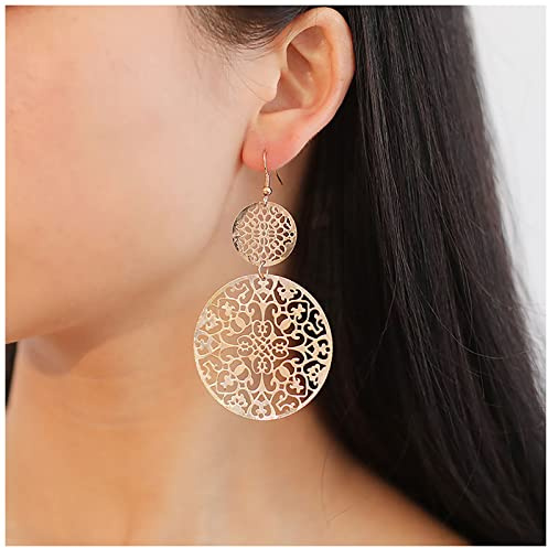 Inateannal Vintage Filigrane Scheiben Ohrringe - Gold, Hänger, Böhmisch - Hochwertige Legierung, Haken, Rund, Filigran, Blumen - Schmuck für Frauen und Mädchen - Geschenke