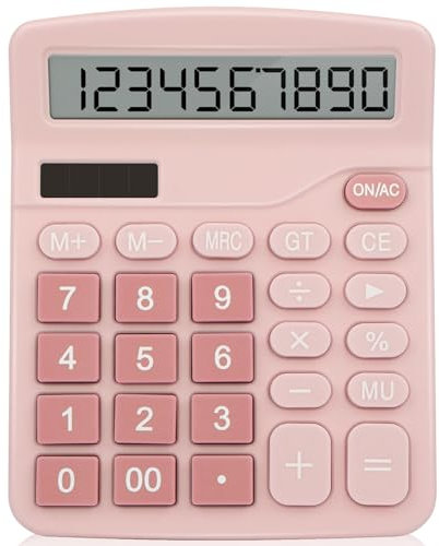 lohey Calculator, 12 Digit Desk Calculators with Large Display and Big Sensitive Button, Solar and Battery Dual Power, Pink Calculator Large Stationery for Office Home School (Pink)
