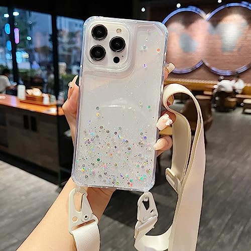 Bakicey Coque de protection à paillettes pour iPhone X - Avec cordon amovible - Transparent - Protection de l'appareil photo - Avec cordon - Pour iPhone X - Blanc