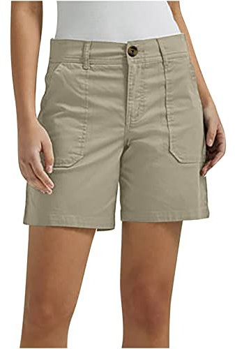 Susenstone Shorts Femme Coton Slim Stretch Twill Short de Randonnée avec Poches Été Décontracté Short Athlétique Chino Bermuda Court Yoga Sport Court Short Actif Short Solide Jersey Dames SweatShorts