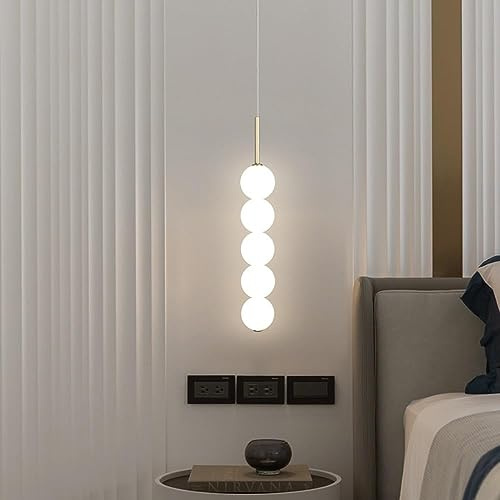 FAZRPIP Moderner Kugel-Kronleuchter in Gold, 5-flammig, Glaskugel-Kronleuchter, Mid-Century-Kücheninsel-Pendelleuchte, lineare Esszimmer-Pendelleuchte aus Messing