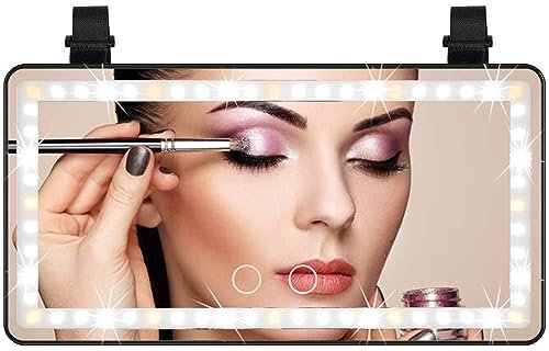 JinRui-T Rechargeable Vanity Mirror with LED Lights & Dimmer: Touch Sensor Cosmetic Makeup Mirror for Vehicles (Black)