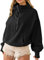 LIAOPUFUS Donna Felpa Sportiva Con Cappuccio Tempo Libero Y2K Top Trendsetter di Strada Felpa Corto Lunghezza Vita Con Tasche Cerniera(L,1 nero)