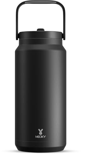 Meoky 64 oz Insulated Water Bottle with Straw, Half Gallon Stainless Steel Tumbler with Handle, Keeps Cold for 36 Hours, 100% Leak Proof, BPA-free, Non-slip Base (Night)