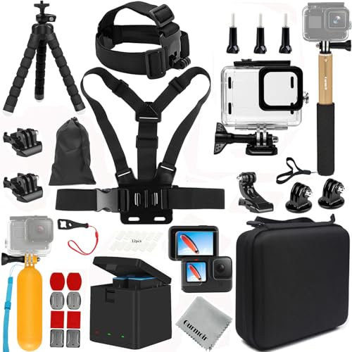 Gurmoir Accessori Kit con Batteria e Caricabatterie per Gopro Hero 12 11 10 9. custodia impermeabile+ Selfie Stick + 2 Batteria + 3 Canali Stazione di Caricatore per Gopro 12 11 10 9 (PT09)