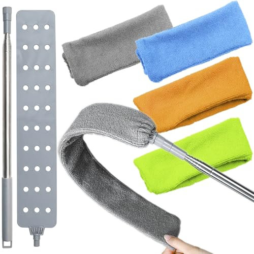 Einziehbare Spalt-Staubreinigerbürste mit 4 Ersatz-Staubwedeltüchern, 254 cm ausziehbare Stange, flexibler Mikrofaser-Staubwedel für die Reinigung unter Kühlschrank, Sofa, Couch, Bett, Möbeln