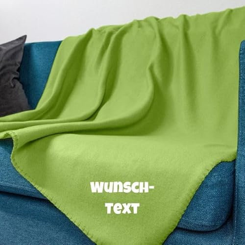 wometo Fleecedecke OekoTex - personalisert mit Name oder Wunschtext hochwertiger Flock-Druck - 130x160 ca. 400g wertiges Gewicht mit Anti-Pilling Kettelrand grün