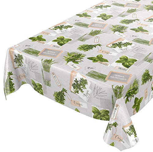 ANRO Tischdecke Wachstuchtischdecke Wachstuch Wachstischdecke pflegeleicht abwaschbar Kräuter Grün Beige Bio Basilikum 400 x 140cm