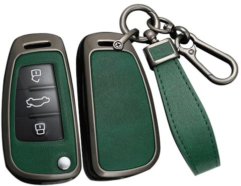 ontto Autoschlüssel Hülle Passt für Audi A1 A3 8P A4 A5 A6 A7 S3 S7 Q2 Q3 Q5 SQ5 C5 C6 TT RS3 Schutzhülle Metall PU Leder Schlüsselhülle Fernbedienung Cover Schlüsselanhänger 3 Tasten-Schwarz Grün