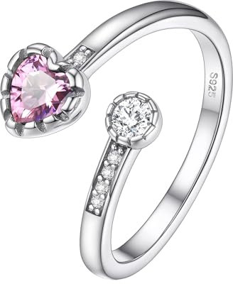 PROSILVER Bague Réglable Femme Argent 925, Bague Tourmaline Rose de Synthèse, Bague Argent Anneau Ouvert