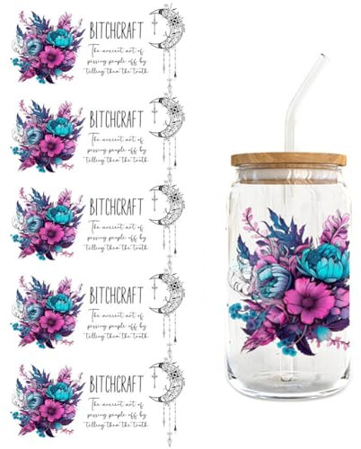 Asudaro UV DTF Tasse Wrap Transfer Sticker - 5 Blätter Rub on Aesthetic Wasserdicht Floral Theme Transferfolie für 16oz Glasbecher Glas Tassen Dekor Pflanze Aufkleber Typ 2
