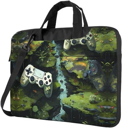 BROLEO Laptoptasche mit Anime-Gamepad-Muster, Oxford-Stoff, stilvoll und schützend, superweiches Futter, Schwarz , 15.6 inch