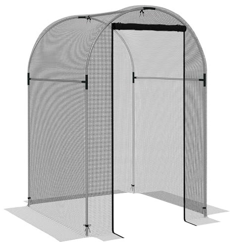 Outsunny Fruit Cage Bird Netting, Heavy Duty Fruit and Vegetable Protection Tent with Zipped Door, Anti Bird, Insects, Small Animals, 1.2 x 1.2 x 1.9m, Black