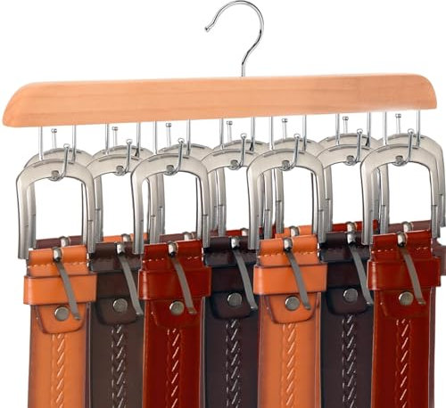 Xnourney Gürtel Aufhänger, Gürtel Organizer für Schrank, Gürtel Halter für Lagerung,Robuste Holz Krawatte Gürtel Rack für Schrank Organizer,14 Drehbare Haken für Krawatte Tank Tops,Camisoles