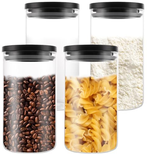 YAYODS 4 Pièces 1,2L Bocaux en Verre Hermétique Conserve, Bocal en Verre Boite Rangement Cuisine Verre, Boite de Rangement avec Couvercle, Pots et Bocaux de Conservation, Pot en Verre Bocal Hermetique
