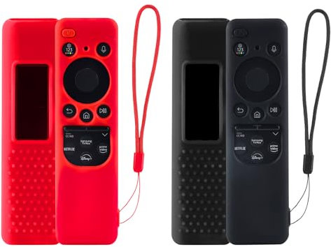 2 Pezzi Custodia Telecomando Compatibile con Samsung 2023 BN59-01432A / BN59-01432J, Custodia Protettiva Compatibile con Samsung Smart Solar Cell Custodia in Silicone Antiurto con Cordino (Rosso+Nero)