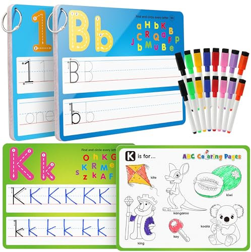 Coogam Handschrift Zeichnung Übungskarte, 36 Buchstaben Zahlen Zeichnung Färbung Stift, doppelseitiges Schreiben und Wischen von Spuren, Montessori Bildungspielzeug Geschenk für Kinder im Alter von 3-
