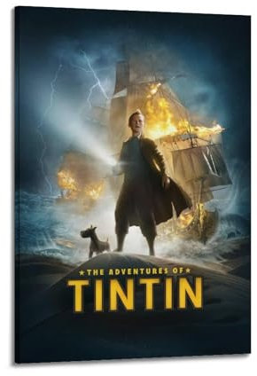 nzzmy The Adventures Of Tintin Poster, Vintage-Kunst, Raumdekoration, ästhetische Schlafzimmerdekoration, Leinwandposter für Schlafzimmer, 50 x 75 cm, Rahmenstil