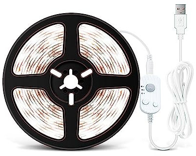 budiniao Smart Strip Light Infrarot Automatisch 2W 3500K/6500K USB LED Cabinet Ribbon Lamp Festival Dekoration TV 180° Beleuchtung, Warmes Licht, 5M