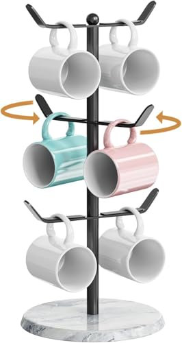 niffgaff Mug Holder Cup Holder - Mug Holder Tree Coffee Cup Holder with Marble Base - Cup Stand Mug Rack with 6 Hooks.