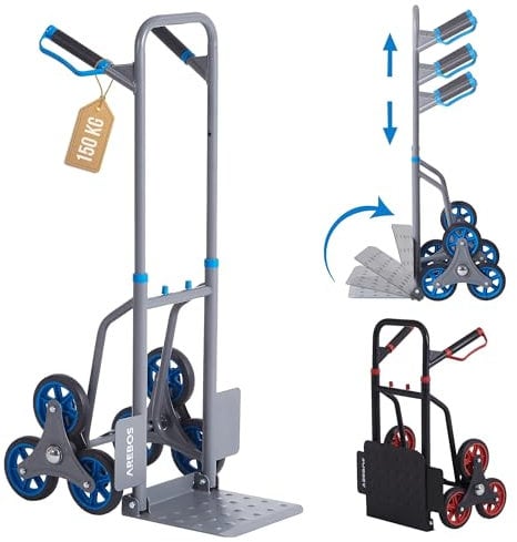Arebos Carrello per scale, pieghevole, con ruote in gomma dura e telaio in acciaio, carrello per il trasporto e oggetti pesanti, colore: antracite