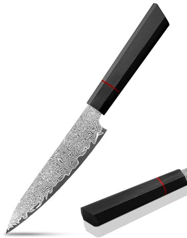 Plys Damastmesser Scharf Obstmesser Klein: Japanische Damast Schälmesser - Profi, Schwarz Holzgriff Küchenmesser