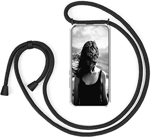 Handykette Handyhülle für Samsung Galaxy S10 Lite mit Band - Handy-Kette Handy Hülle mit Kordel zum Umhängen Handyanhänger Halsband Lanyard Case - Transparent Schutzhülle in Schwarz