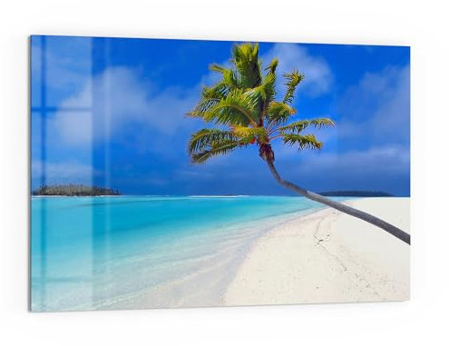 DEQORI Panel posterior de cocina de cristal, diseño de isla paradisíaca, 60 x 40 cm, pared trasera para baño o cocina, protección contra salpicaduras para cocina y baño, decoración moderna para