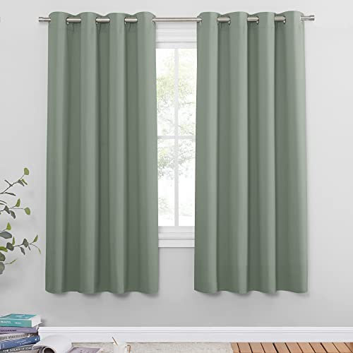 PONY DANCE Cortinas Cortas para Ventanas, Blackout for Living Room Cortinas Opacas de Puerta para Salon Dormitorio Cocina Comedor con Ojales 2 Piezas,132x180cm,Verde Salvia