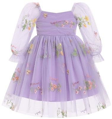 FYMNSI Vestito da bambina a maniche lunghe, da principessa, per compleanno, da festa, in tulle, per feste, da sera, Lilla, 18-24 Mesi