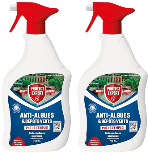 PROTECT EXPERT Anti Algues & Lichens - Anti-Dépôt Vert - 2x750ml - Prêt à l'emploi - Petites & Moyennes Surfaces DIMAXPAL1X2