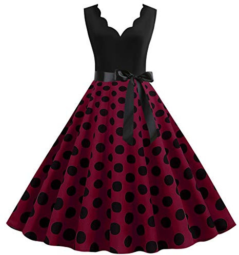 Rockabilly Schuhe Damen, Rockabilly Kleider Damen 50er 60er Jahre Polka Dots Swing Vintage Coctailkleid Kleider Hochzeit Festlich Knielang Kleid Ärmellos Tunika Partykleid Ballkleid Faschingskostüme