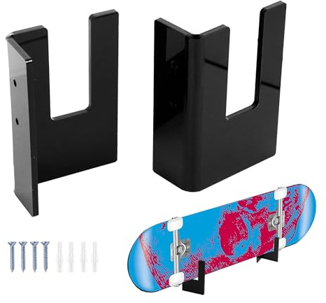 momgyaamz Porta Skateboard da Muro in Acrilico, Robusto Porta Skateboard, Adatto Anche Come Porta Sci da Parete, Ideale per L'Esposizione e Lo Stoccaggio, Porta Skateboard da Muro Nero, 2 Pezzi