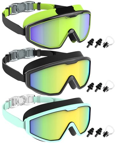 NSSIW Swim Goggles Swimming Kids-Goggles: Anti Fog No Leak with Nose Clip Earplugs for Girls Boys Youth 6-14 3 Pack
