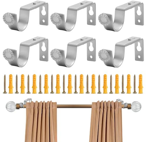 6 Stück Gardinenstangenhalter, Verstellbare Gardinenstange Halterung mit Schrauben, Metall Wandhalterung Vorhangstange Halterung für Schlafzimmer, Badezimmer, Schrank & Kleiderschrank