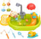 Kitchen Sink Toy with Running Water, Kitchen Playset with Fishing Game, Bubble Machine, Rotating Duck, Pretend Play Toys Role Play Game for Boys and Girls