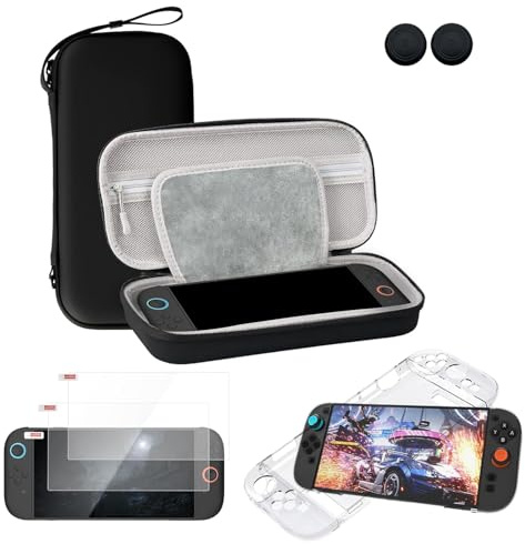 AriKroii Tasche Kompatibel mit Nintendo Switch 2【4-IN-1】 Tragetasche für Switch 2 mit Transparente Shell/9H Härte Schutzfolie/Joystick Kappen*2/10 Spielen für Nintendo Switch 2
