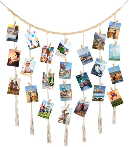 Accroche Photo Mural avec 45 Pince, 120×90 Cm Cadre Photo Pele Mele Porte Mural Support en Bois Cadre, Démontage Répétable Présentoir Photo À Suspendre, Installation Facile, pour Photos, Décorations