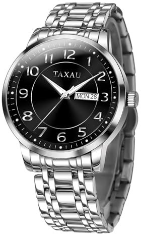 Taxau Silber Kleid Uhren Für Männer Edelstahl Herrenuhren Luxus Mit Datum Reloj para Hombre Business Armbanduhren Wasserdicht Leuchtend Schwarz